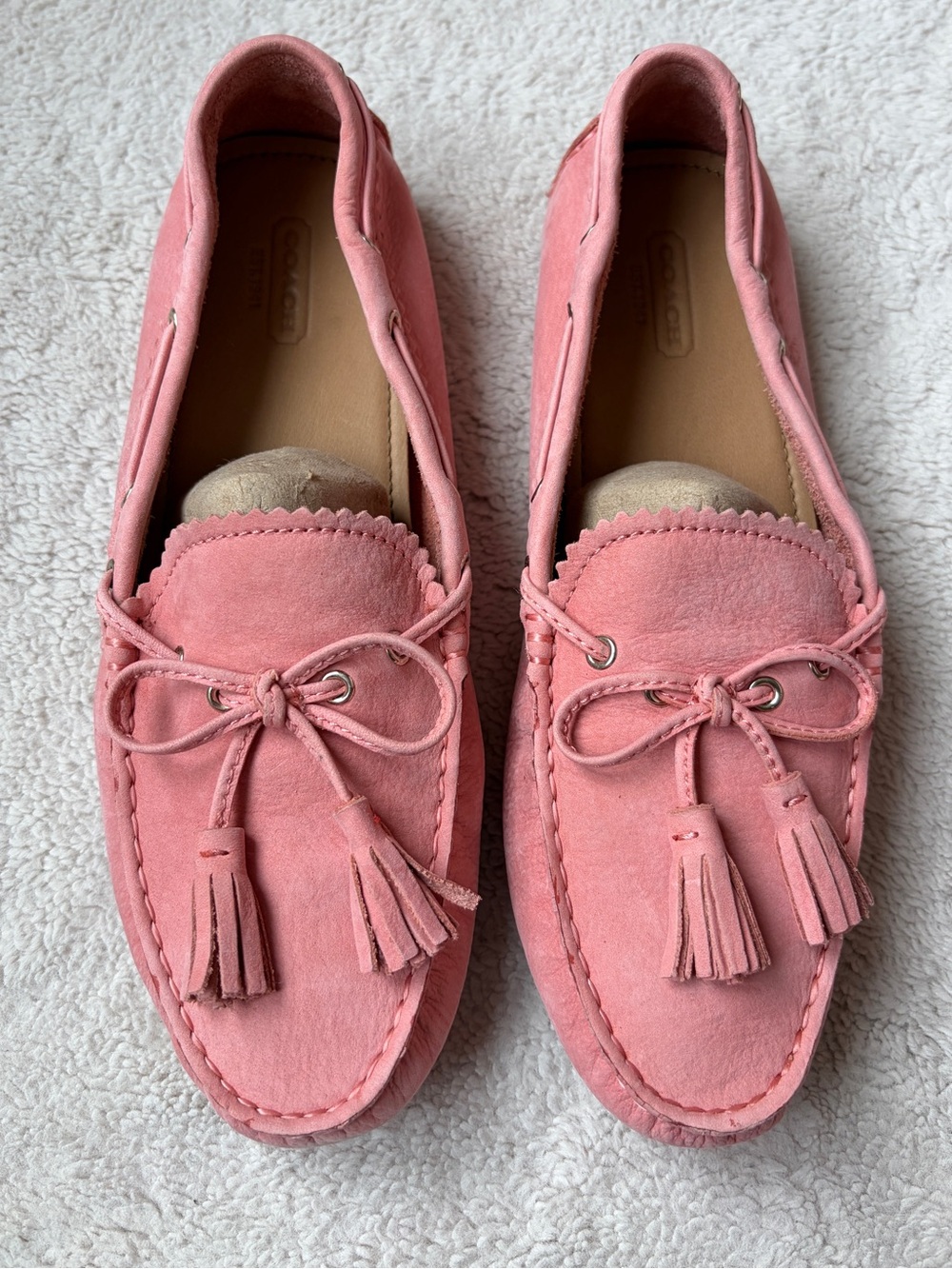 Coach Pink Suede Tassel Moccasin Loafers